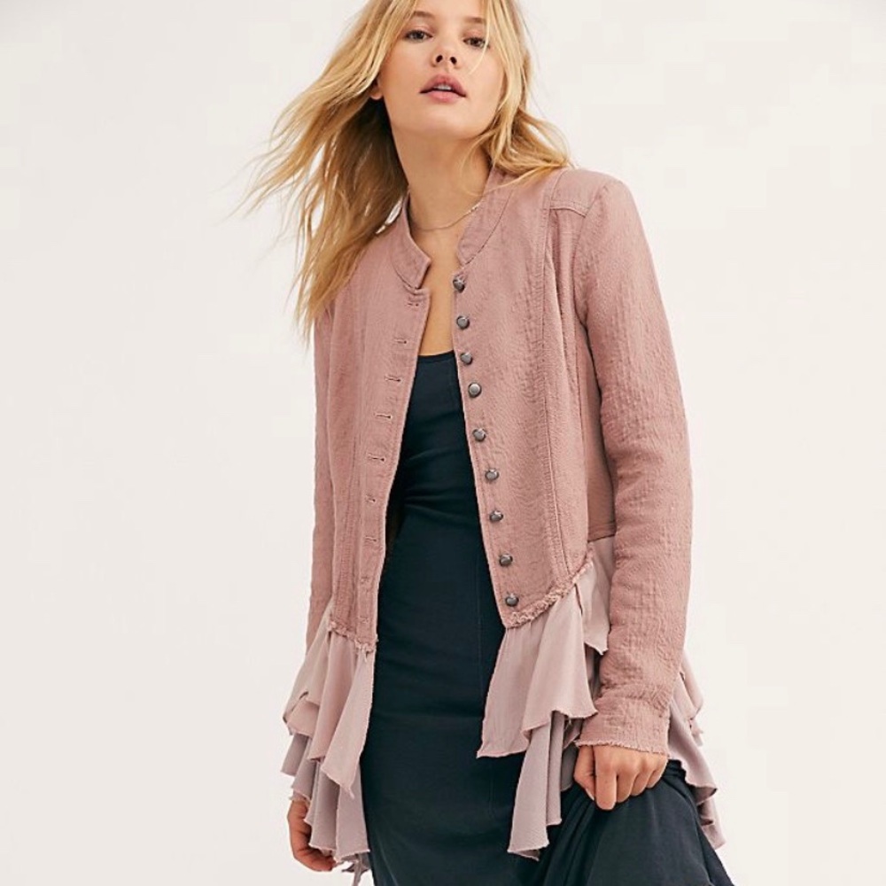 NWT Free People Military Ruffles Jacket Blazer